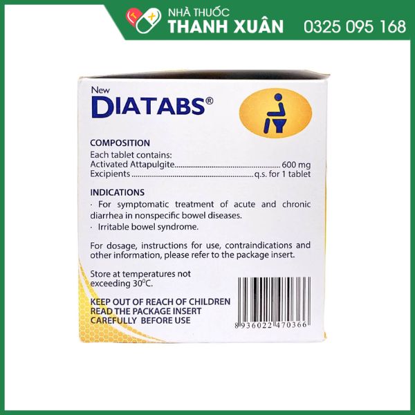 New Diatabs điều trị tiêu chảy cấp và mạn tính